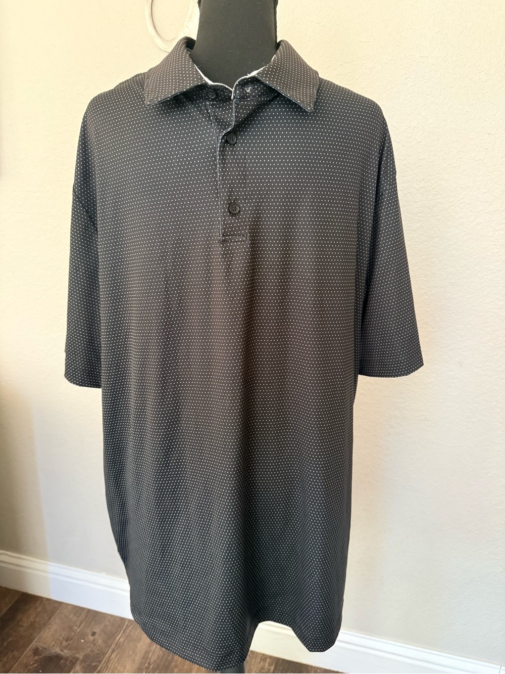 Men's Black Microdot Golf Shirt with Contrast Collar